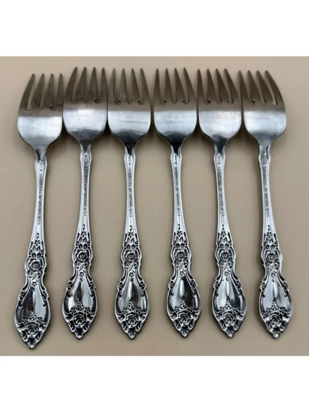 6 Oneida OCO WORDSWORTH Salad Forks USA Glossy Stainless Steel Flatware